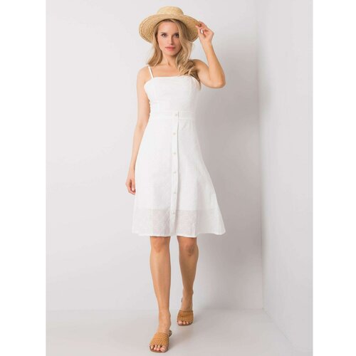 Fashion Hunters RUE PARIS White dress with embroidered pattern Slike