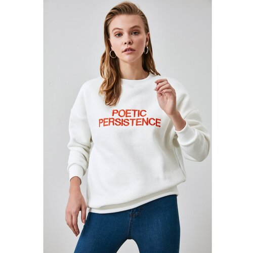 Trendyol Ekru Printed Basic Knitted Sweatshirt Slike
