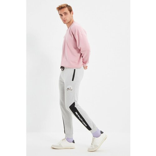 Trendyol Gray Men's Regular Fit Printed Rubber Leg Sweatpants Slike