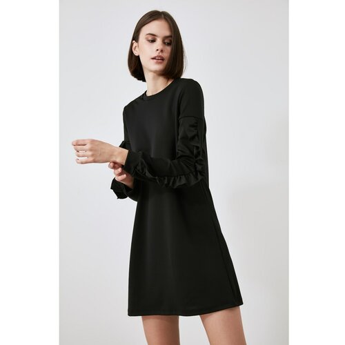 Trendyol Crna pletena haljina s volanima crna Slike