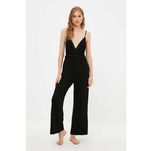 Trendyol Black Lace Detailed Knitted Jumpsuit