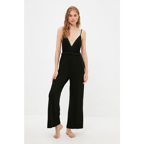 Trendyol Black Lace Detailed Knitted Jumpsuit Slike