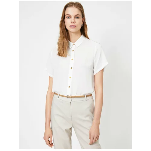 Koton Women's White Button Detailed Short Sleeve Shirt