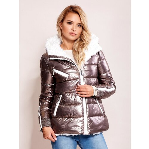 Fashion Hunters Srebrna metalik zimska jakna crna siva | smeđa Slike