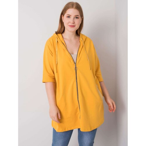 Fashion Hunters Dark yellow women&amp;#039;s sweatshirt of a larger size with a zipper Slike