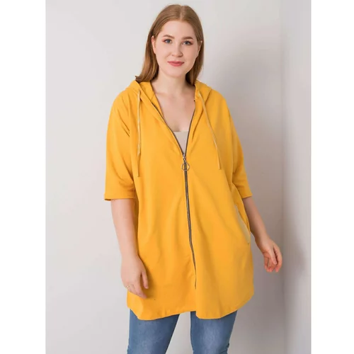 Fashion Hunters Dark yellow women's sweatshirt of a larger size with a zipper