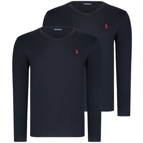 Dewberry DUAL SET T8587 V COLLAR MEN&amp;#039;S SWEATSHIRT-BLACK-BLACK Slike
