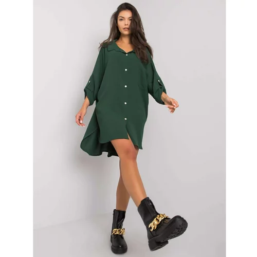 Fashionhunters Dark green dress with a collar