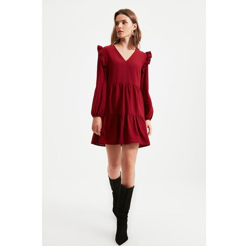 Trendyol Claret Red Petite Pleated Dress Slike