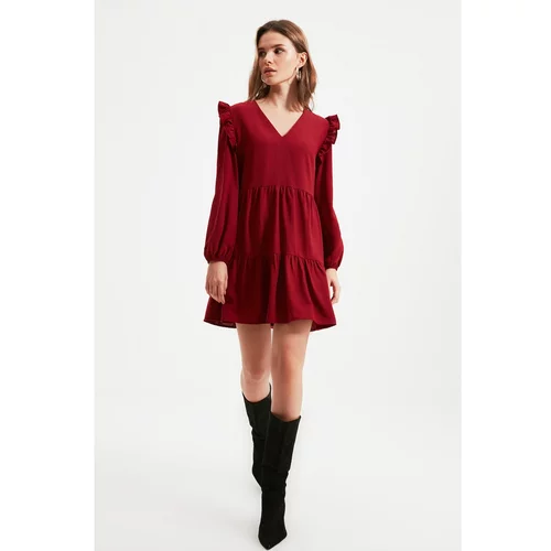 Trendyol Claret Red Petite Pleated Dress