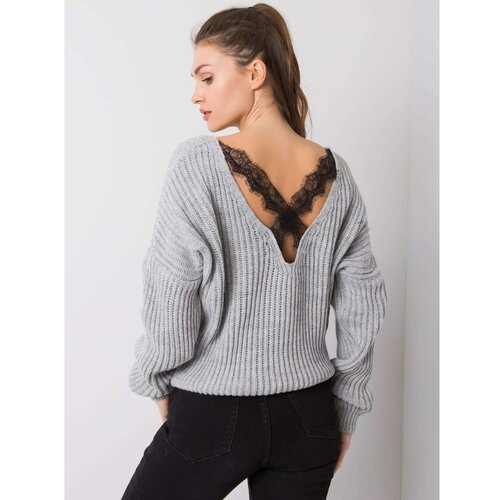 Fashion Hunters OCH BELLA Sivi džemper s izrezom na leđima Slike