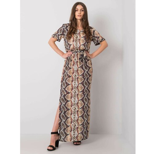 Fashion Hunters Beige maxi dress with patterns Slike