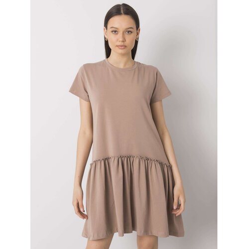 Fashion Hunters Dark beige cotton dress with ruffles Slike
