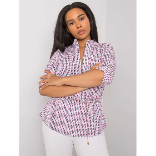 Fashion Hunters White and pink patterned plus size blouse Cene