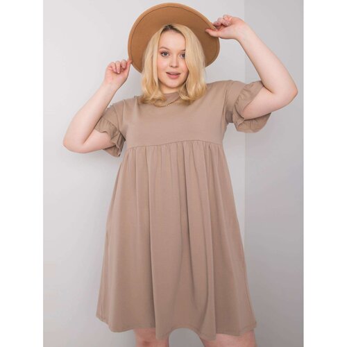 Fashion Hunters Dark beige cotton dress of a larger size Slike