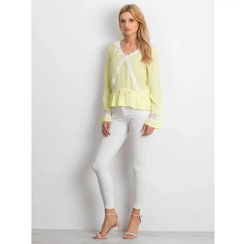 Fashionhunters Yellow chiffon blouse with lace inserts