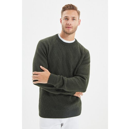 Trendyol Khaki muški pleteni džemper sa tankim raglan rukavima i tankim rukavima s teksturom Slike