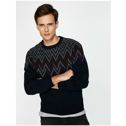 Koton Men's Navy Blue Patterned Knitwear Sweater Slike