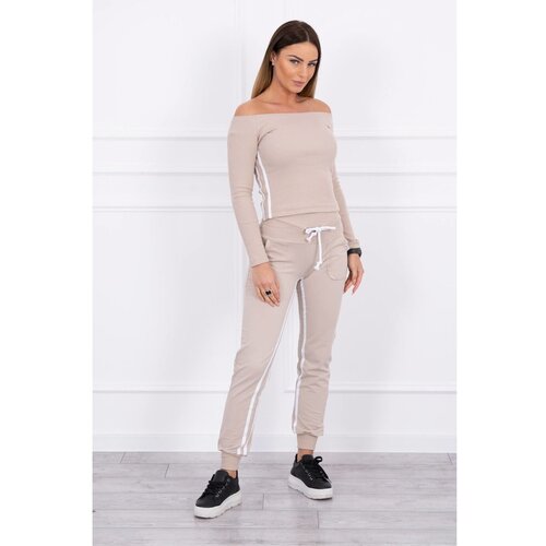 Kesi Set with a double stripe beige+white Slike