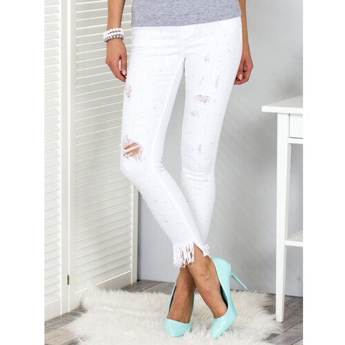 Fashion Hunters White denim jeans with pearls and rips Slike