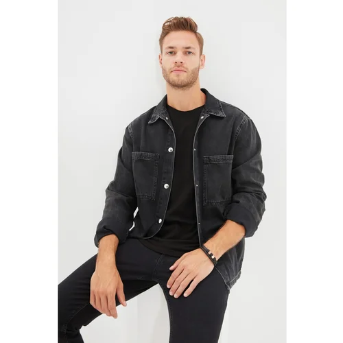 Trendyol Anthracite Men Regular Fit Double Pocket Denim Shirt Jacket