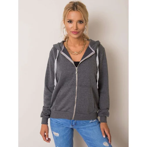 Fashion Hunters Dark gray cotton melange sweatshirt with a hood
