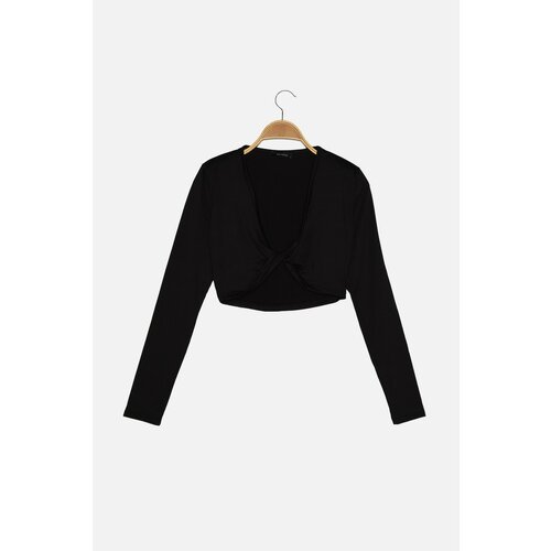 Trendyol Black Decollete Detailed Crop Knitted Blouse Slike