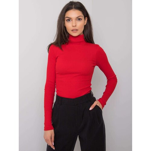 Fashion Hunters RUE PARIS Ladies' red, ribbed turtleneck Slike