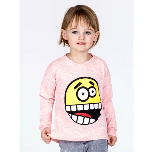 Fashion Hunters Children's cotton blouse with a pink emoticon print