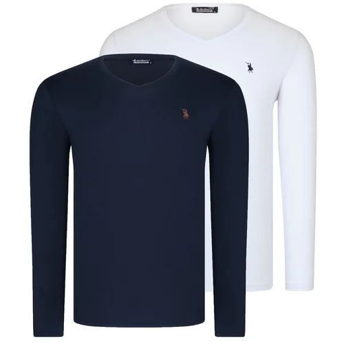 Dewberry DOUBLE SET T8587 V COLLAR MEN'S SWEATSHIRT-WHITE-LACİVERT