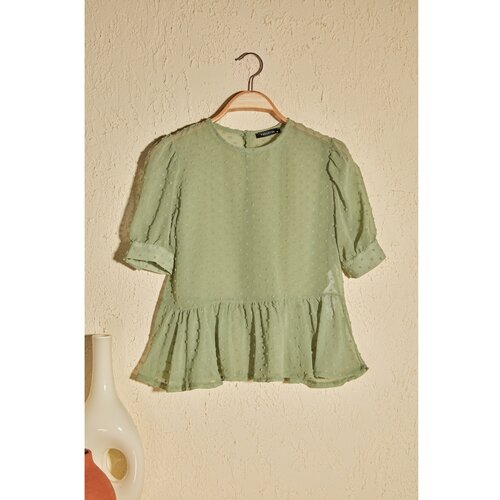 Trendyol Mint Balloon Sleeve Flowy Semi Sheer Blouse Slike