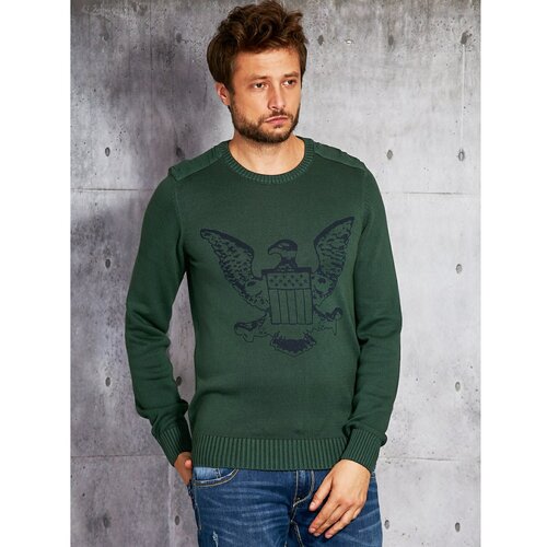 Fashion Hunters Muški džemper sa tamnozelenim amblemom plava | zelena Slike