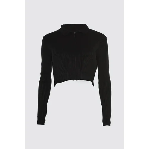 Trendyol Black Crop Zippered Knitwear Cardigan