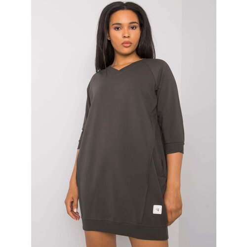 Fashion Hunters Dark khaki plus size dress with pockets Slike