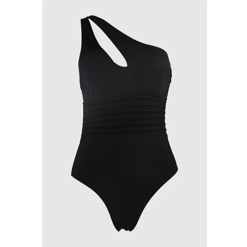 Trendyol Black Rib Detailed One Shoulder Swimsuit