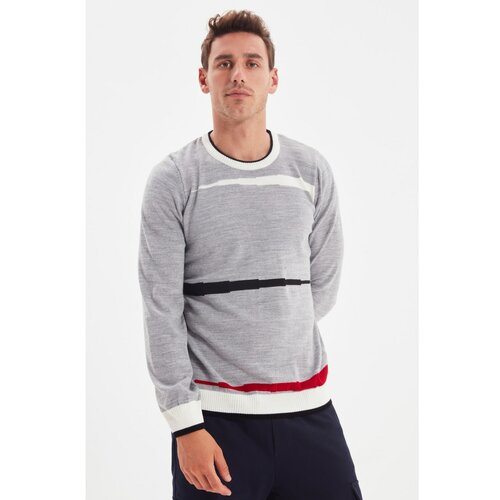Trendyol Gray Men's Slim Fit Crew Neck Sweater Slike