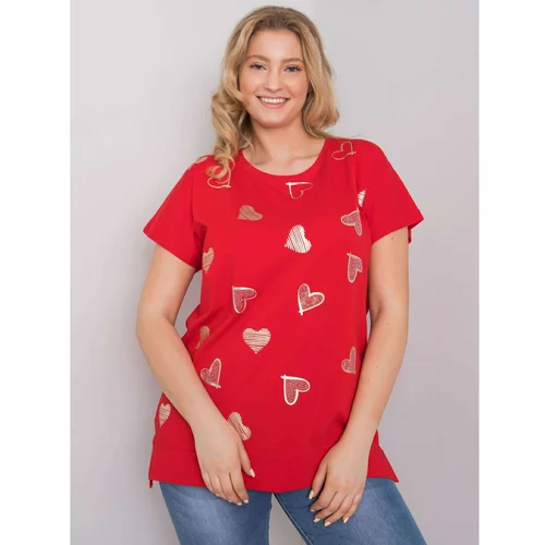 Fashion Hunters Red plus size cotton blouse with appliques
