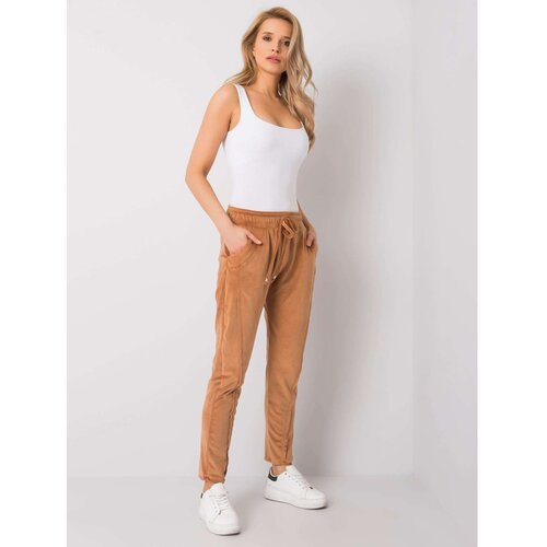 Fashion Hunters Camel velor Juanita RUE PARIS pants Slike