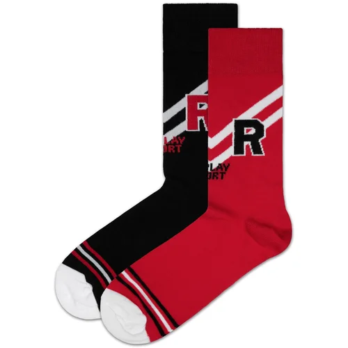 Replay Socks Casual Sport Logo&Stripes 2Prs Banderole - Black/Red - Men's