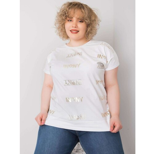 Fashion Hunters Plus size white blouse with a print and an appliqué Slike