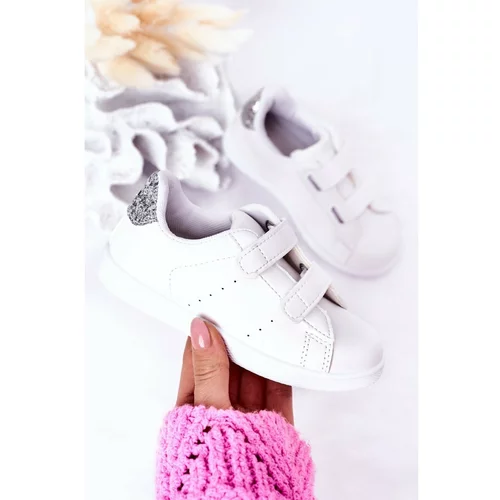 Kesi Children's Sneakers With Velcro White-Silver Cute Girl