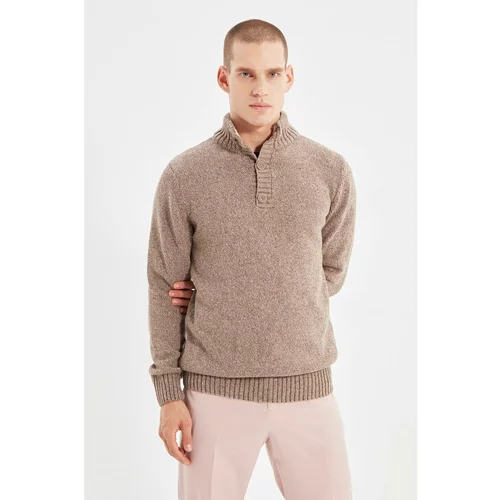 Trendyol Mink Men's Slim Fit Half Fisherman Buttoned Knitwear Sweater