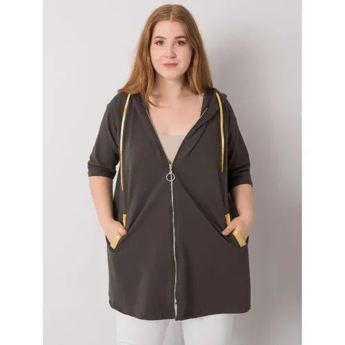 Fashion Hunters Khaki plus size sweatshirt with Lounes zipper