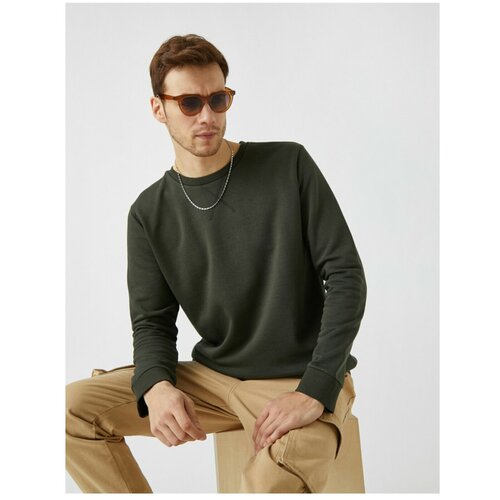 Koton Men's Green Cotton Basic Bike Collar Long Sleeve Sweatshirt Slike