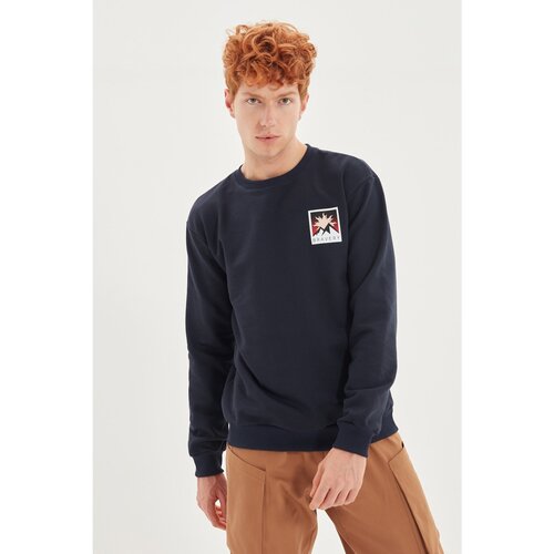 Trendyol Navy Men Regular Fit Printed Crew Neck Sweatshirt Slike