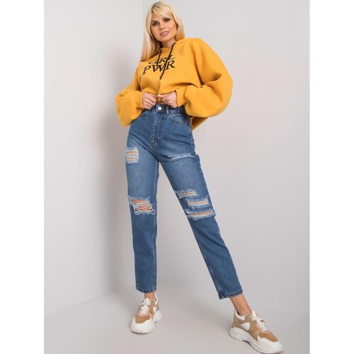 Fashion Hunters Blue mom fit jeans with holes Odette RUE PARIS Slike