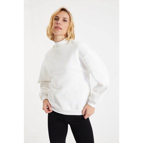 Trendyol Ecru Stand Up Collar Loose Knitted Raised Sweatshirt Slike