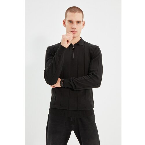Trendyol Black Men's Zippered Polo Neck Knitwear Sweater Slike