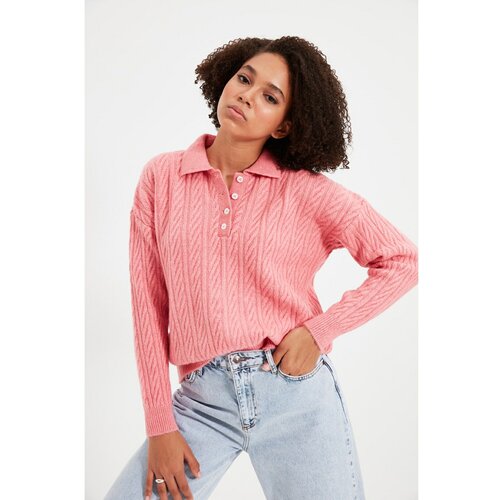 Trendyol Pink Polo Collar Knitwear Sweater Slike