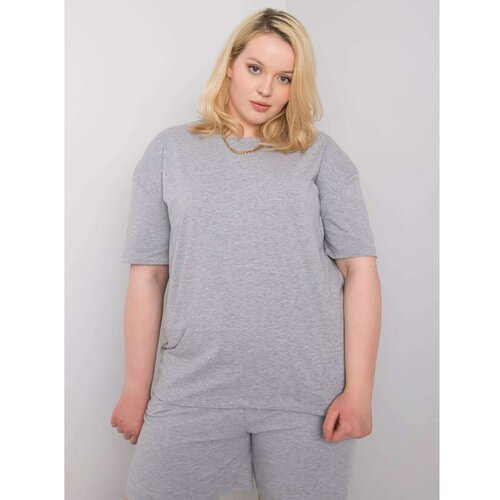 Fashion Hunters Gray plus size cotton t-shirt Slike